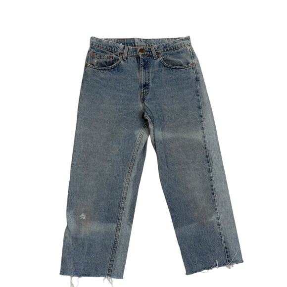 Vintage Levi’s Made in USA 555 Size 33 Light Discolored Denim Cropped Raw Hem